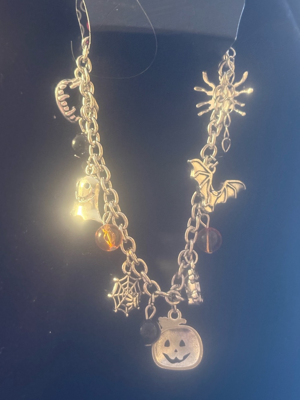 Halloween Charm Bracelet- SilverTone Jack-O'-Lantern & Bat Charms